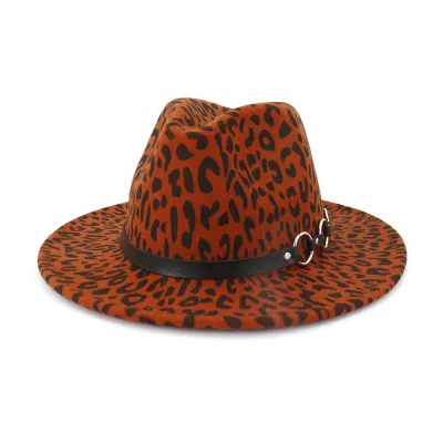 Women Fashion Leopard Pattern Wool Felt Bell Hat