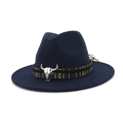 Women Fashion Metal Button Decor Woolen Bell Hat