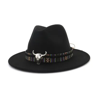 Women Fashion Metal Button Decor Woolen Bell Hat