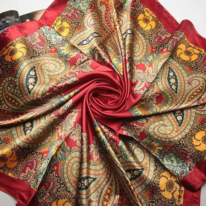 Women Vintage Silk Square Scarf 90cm