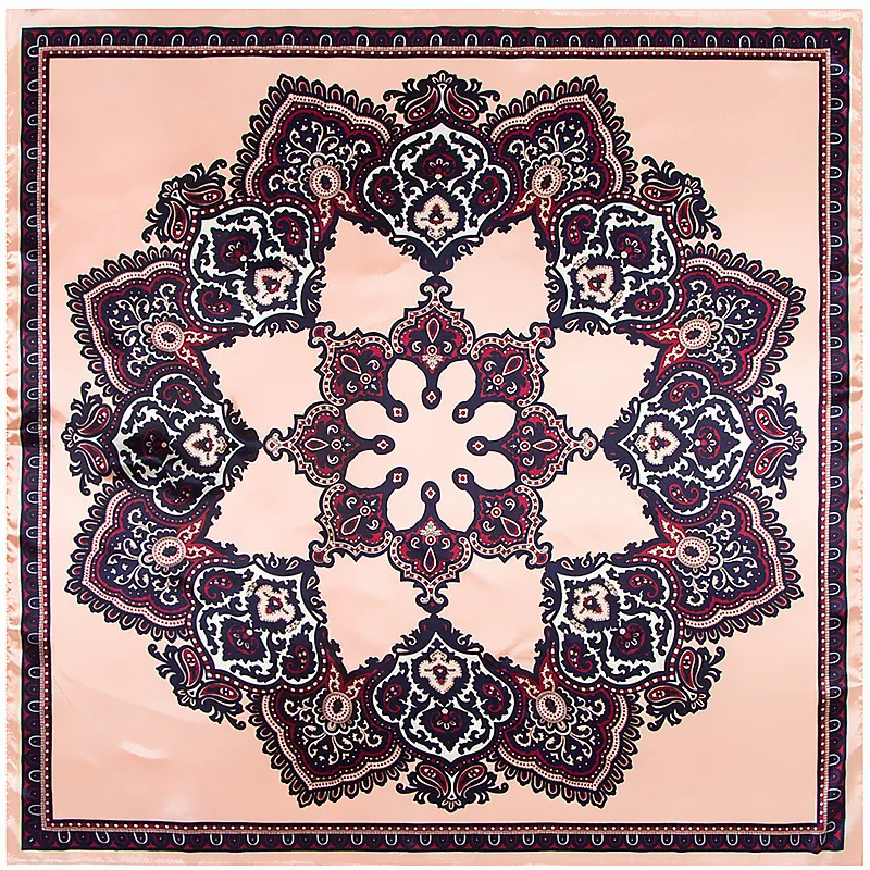 Women Vintage Flower Pattern Print Square Satin Scarf