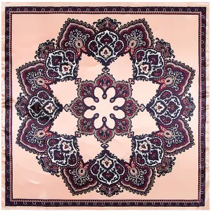 Women Vintage Flower Pattern Print Square Satin Scarf