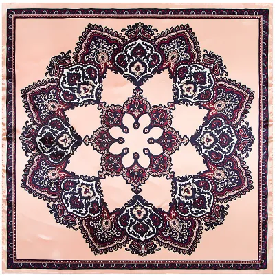 Women Vintage Flower Pattern Print Square Satin Scarf