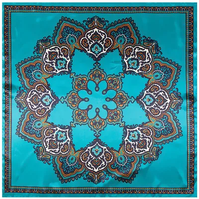Women Vintage Flower Pattern Print Square Satin Scarf