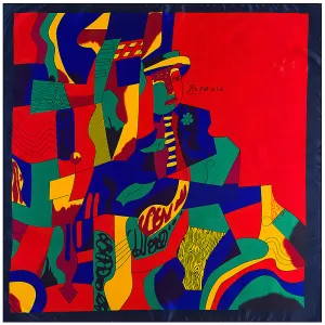 Women Vintage Color Blocking Print Square Silk Scarf 90cm