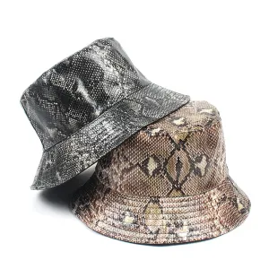 Women PU Snake Pattern Bucket Hat