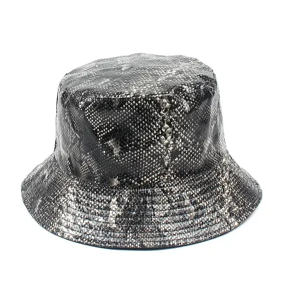 Women PU Snake Pattern Bucket Hat