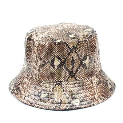 Women PU Snake Pattern Bucket Hat