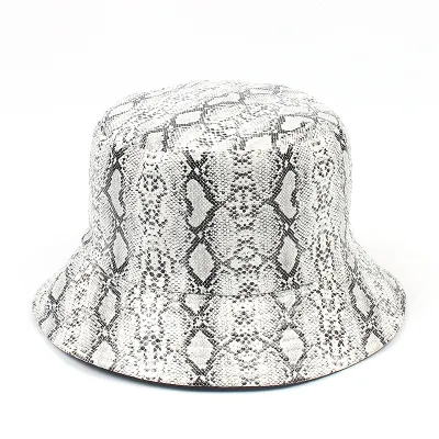 Women PU Snake Pattern Bucket Hat