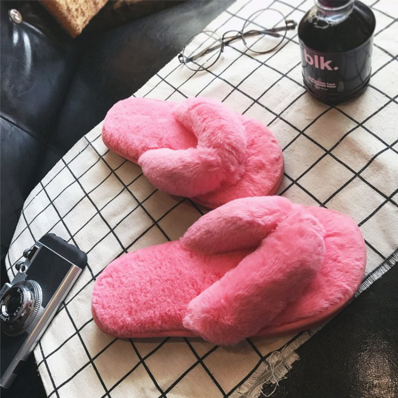 Wholesale Size 5 13 Women Plush Fluffy Upper Flip flop Slippers Shoes