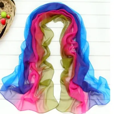 Women Fashion Gradient Color Chiffon Square Scarf