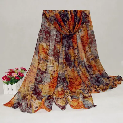 Women Graffiti Color Print Fashion Long Scarf