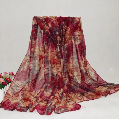 Women Graffiti Color Print Fashion Long Scarf
