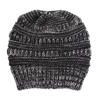 Women Color Mixing Knitted Warm Beanie Hat Dome Style