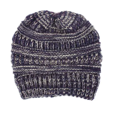 Women Color Mixing Knitted Warm Beanie Hat Dome Style