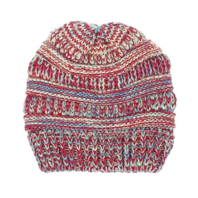 Women Color Mixing Knitted Warm Beanie Hat Dome Style