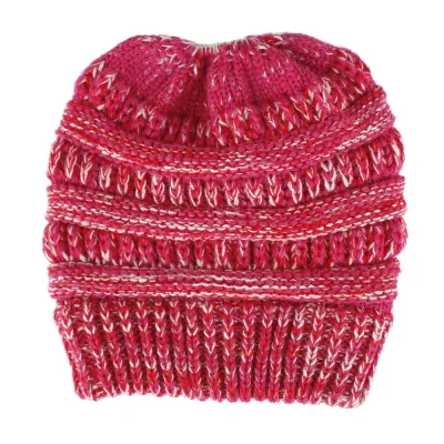 Women Color Mixing Knitted Warm Beanie Hat Dome Style