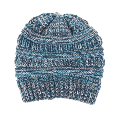 Women Color Mixing Knitted Warm Beanie Hat Dome Style