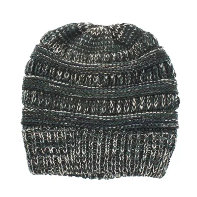 Women Color Mixing Knitted Warm Beanie Hat Dome Style