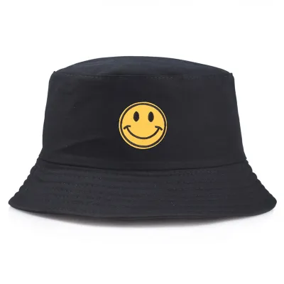 Classic Smile Face Embroidery Sun Protection Bucket Hat