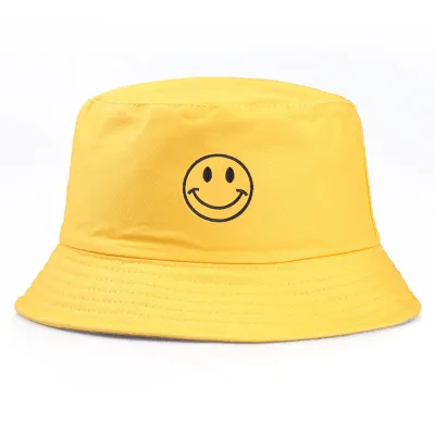 Classic Smile Face Embroidery Sun Protection Bucket Hat