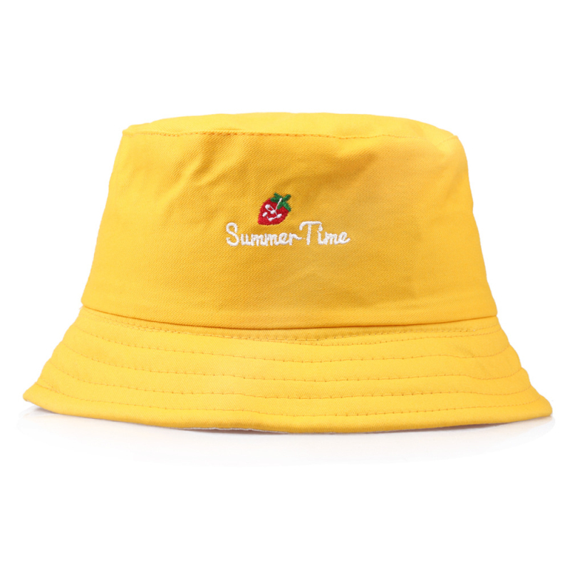 Wholesale Leisure Strawberry Embroidery Solid Color Bucket Hat