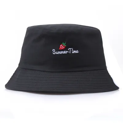 Leisure Strawberry Embroidery Solid Color Bucket Hat Cotton Unisex Cartoon Wild