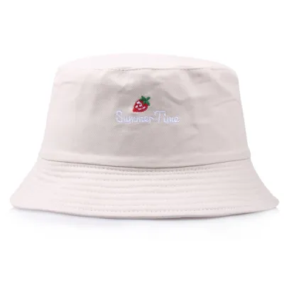 Leisure Strawberry Embroidery Solid Color Bucket Hat Cotton Unisex Cartoon Wild