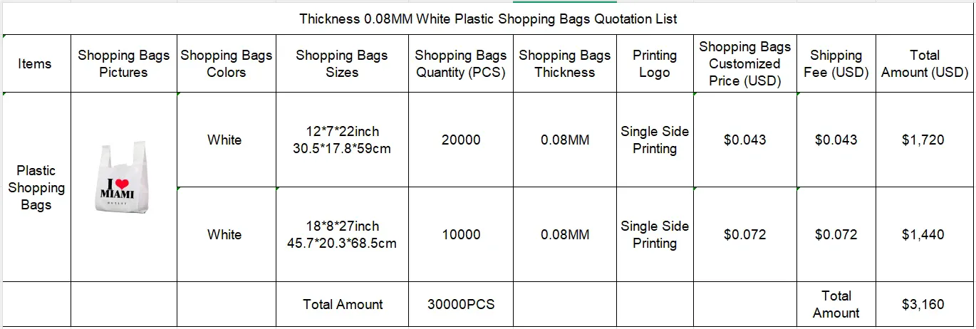 Thickness 0.08MM Customized Logo 30.5*17.8*59cm Shopping Plastic Bag 50pcs/pack