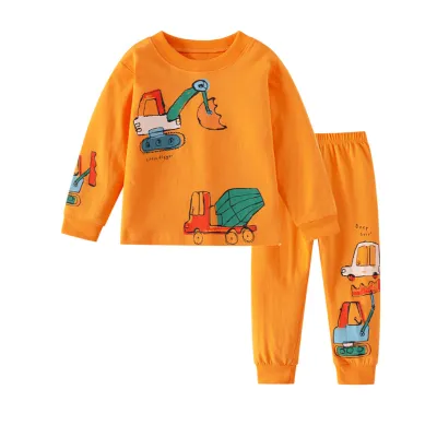 Kids Boys Fashion Cartoon Printed Long Sleeve Top Slim Fit Pants Outfit Set