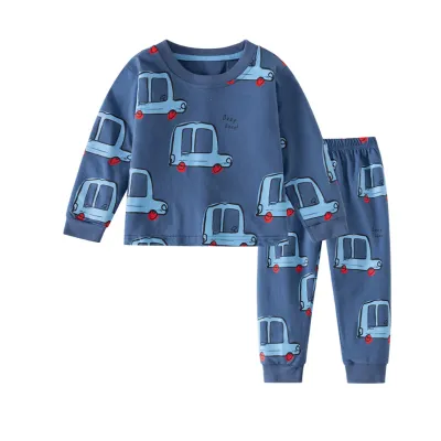 Kids Boys Fashion Cartoon Printed Long Sleeve Top Slim Fit Pants Outfit Set