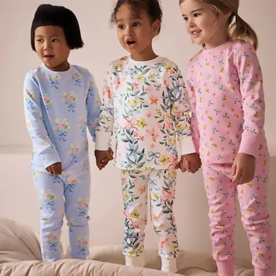 Kids Girls Fashion Casual Autumn Printed Long Sleeve Top Tight Pants Pajamas Two-Piece Set