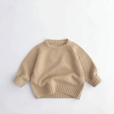 Kids Boys And Girls Autumn Winter Solid Color Crew Neck Long Sleeve Sweater Pullover Spandex