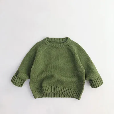 Kids Boys And Girls Autumn Winter Solid Color Crew Neck Long Sleeve Sweater Pullover Spandex