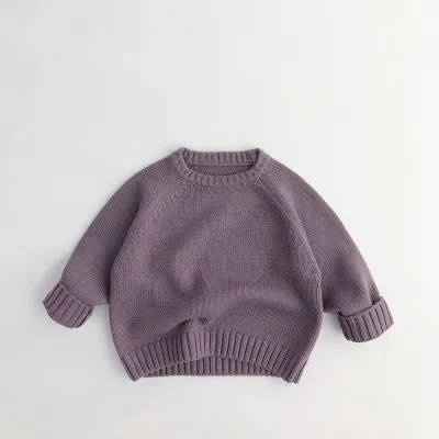 Kids Boys And Girls Autumn Winter Solid Color Crew Neck Long Sleeve Sweater Pullover Spandex