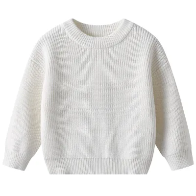 Kids Baby Girl Boys Autumn Winter Thick Cotton Knit Solid Color Crewneck Long-Sleeve Pullover Sweater