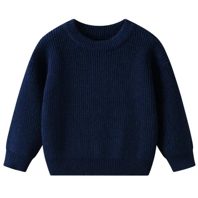 Kids Baby Girl Boys Autumn Winter Thick Cotton Knit Solid Color Crewneck Long-Sleeve Pullover Sweater
