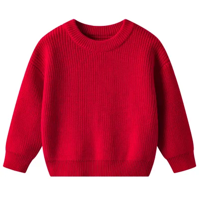 Kids Baby Girl Boys Autumn Winter Thick Cotton Knit Solid Color Crewneck Long-Sleeve Pullover Sweater