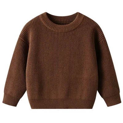 Kids Baby Girl Boys Autumn Winter Thick Cotton Knit Solid Color Crewneck Long-Sleeve Pullover Sweater