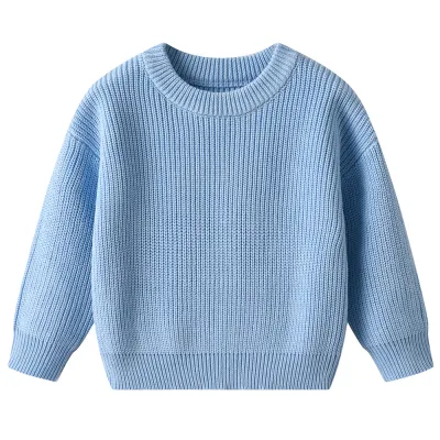 Kids Baby Girl Boys Autumn Winter Thick Cotton Knit Solid Color Crewneck Long-Sleeve Pullover Sweater