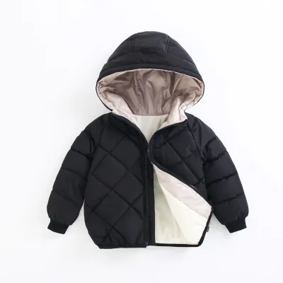 Kids Boys And Girls Fall Winter Cotton Padded Fleece Lined Warm Long Sleeve Hoodies Coat Unisex