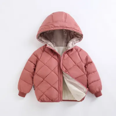 Kids Boys And Girls Fall Winter Cotton Padded Fleece Lined Warm Long Sleeve Hoodies Coat Unisex