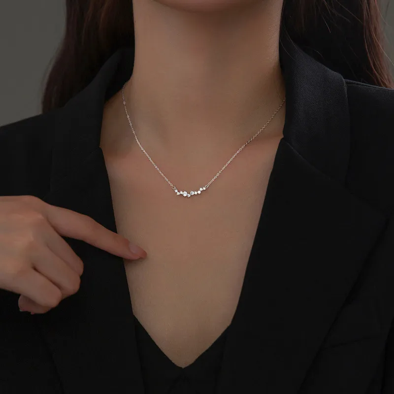 Women Fashion Simple S925 Sterling Silver Zircon Necklace
