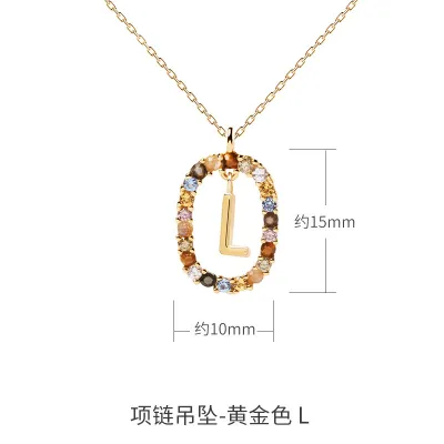 Women Fashion Simple Small Rhinestone 26 Alphabet 925 Sterling Silver Necklace