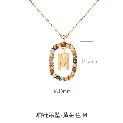 Women Fashion Simple Small Rhinestone 26 Alphabet 925 Sterling Silver Necklace