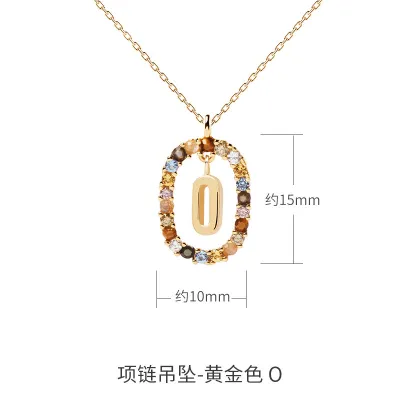 Women Fashion Simple Small Rhinestone 26 Alphabet 925 Sterling Silver Necklace