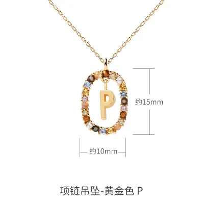 Women Fashion Simple Small Rhinestone 26 Alphabet 925 Sterling Silver Necklace