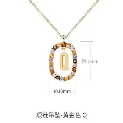 Women Fashion Simple Small Rhinestone 26 Alphabet 925 Sterling Silver Necklace