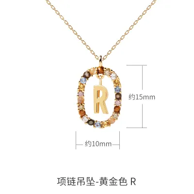 Women Fashion Simple Small Rhinestone 26 Alphabet 925 Sterling Silver Necklace