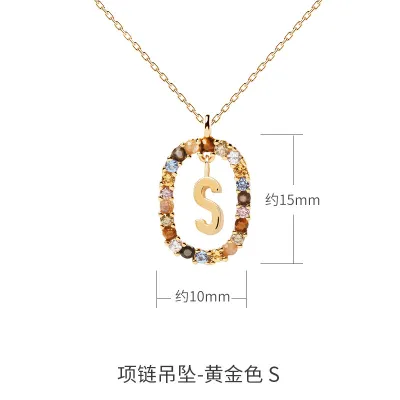 Women Fashion Simple Small Rhinestone 26 Alphabet 925 Sterling Silver Necklace